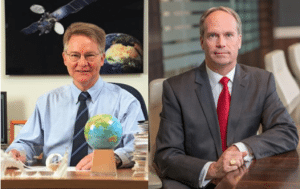 Orbital Sciences President and CEO David Thompson on the left, and ATK President and CEO Mark DeYoung on the right