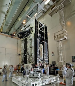 The first Space Based Infrared System (SBIRS) geosynchronous orbit (GEO-1) spacecraft in preparation for final factory work at Lockheed Martin's facilities in Sunnyvale, Calif.