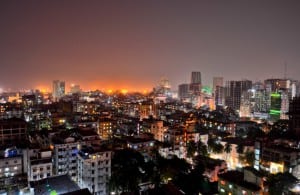 Night skyline of Dhaka, capital city of Bangladesh. 