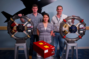 The RINGS Team. (Pictured left to right) Graduate students Dustin Alinger and Allison Keong Porter, and Associate Professor Ray Sedwick.