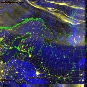 DMSP images of Auroral bands circling north of Scandinavia