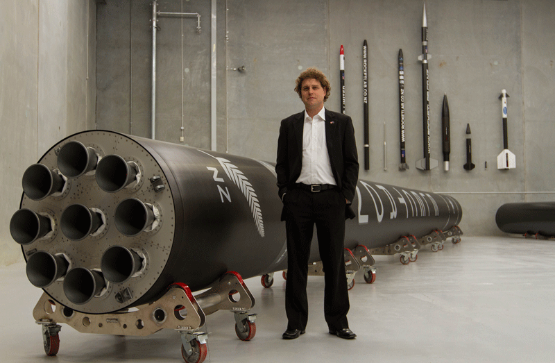 Rocket Lab CEO Peter Beck with an Electron rocket. Photo: Rocket Lab