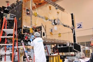SSL workers assemble the ABS-2 satellite at the SS/L manufacturing facility in Palo Alto, Calif. Ex-Im Bank approved $461 million of credit to finance the export of three American-made satellites to Hong Kong. Photo: SSL