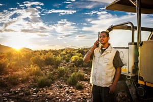 Customer using satellite phone