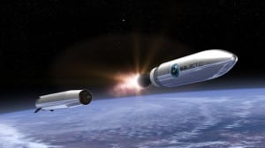 Artist rendition of LauncherOne in space Virgin Galactic