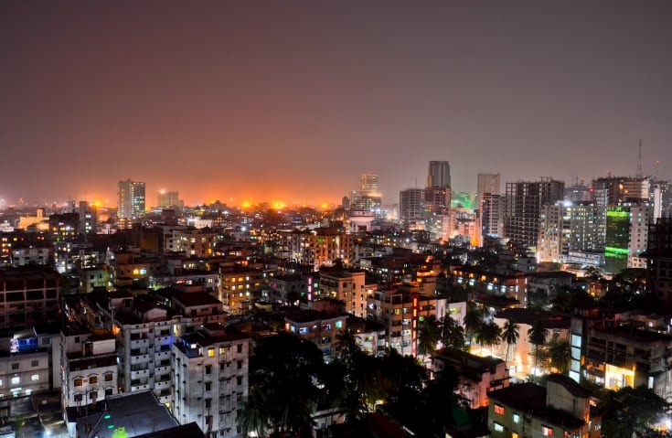 Night skyline of Dhaka, capital city of Bangladesh.