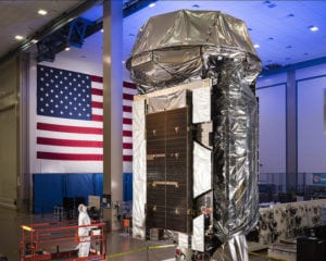 The fifth satellite of the U.S. Navy’s Mobile User Objective System (MUOS-5) at Lockheed Martin’s Sunnyvale, California satellite manufacturing facility