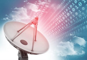 Artist's rendition of an Earth station with High Throughput Satellite (HTS) data flow. Photo: Shutterstock/ PPM-ViaLite