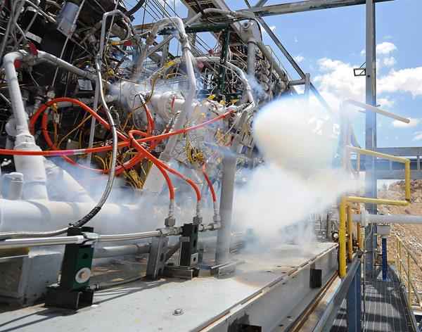 Hydrocarbon Boost Sub-Scale Oxygen Rich Preburner Test at AFRL. Photo: Aerojet Rocketdyne