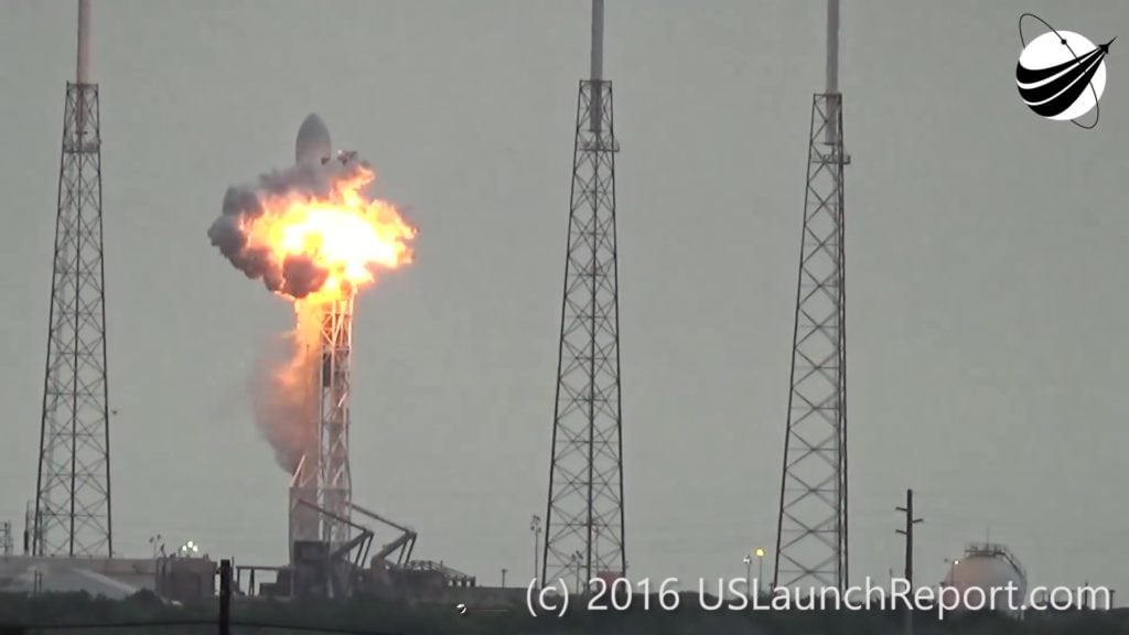 Video screen shot from SpaceX's Falcon 9 explosion on Sept. 1, 2016 with the Amos 6 satellite on board USLaunchReport