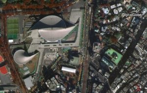 DigitalGlobe’s first public image of the Yoyogi National Gymnasium in Shibuya, Tokyo. Photo: DigitalGlobe