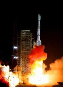 The launch of a Long March-3B carrier rocket, the same launch vehicle that carried China's second telecom test satellite to orbit