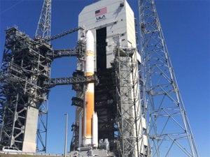 Delta 4 emerges onto the launch pad.