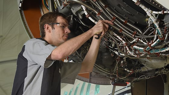 A Duncan Aviation engineer performs installation upgrades. Photo: Duncan Aviation. 