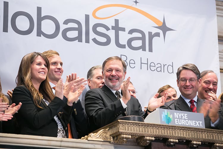 Globalstar Chairman and CEO Jay Monroe rings the opening bell at The New York Stock Exchange. Photo: Dario Cantatore/NYSE Euronext.