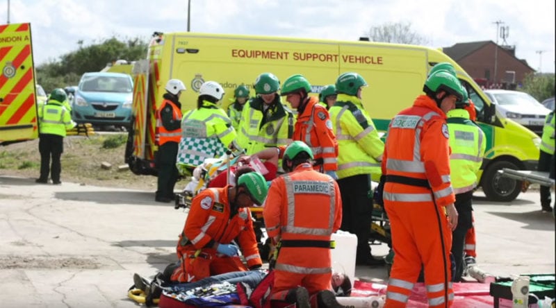 London emergency responders during a staged simulation exercise. Photo: London Fire Brigade. 