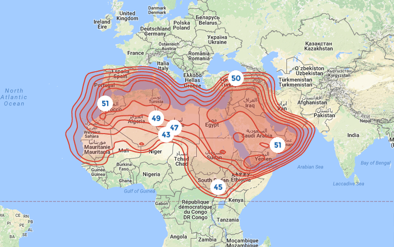 Badr 5 Ku-band downlink footprint over North Africa. Photo: ArabSat. 