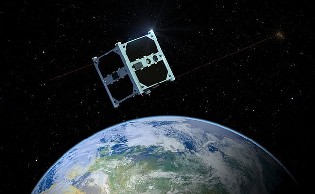 Rendition of Estonian nanosatellite ESTCube 1 on-orbit. Photo: Taavi Torim.