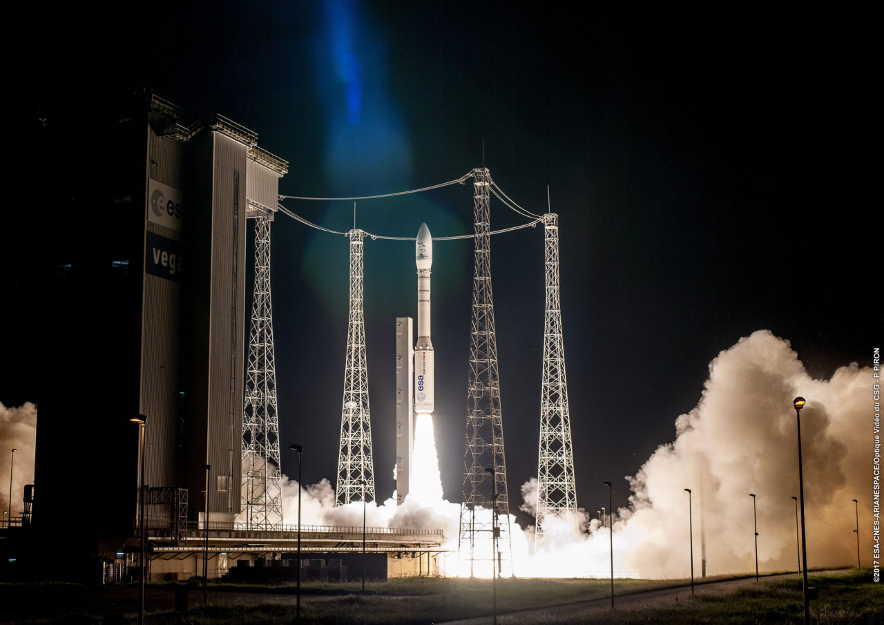 Vega lifts off for its August 1 mission, Flight VV10. Photo: Arianespace. 