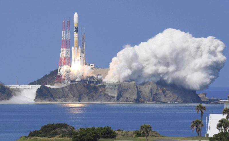 A H-IIA rocket carrying the Michibiki 3 satellite lifts off from the launching pad at Tanegashima Space Center. Photo: Kyodo/via Reuters. 