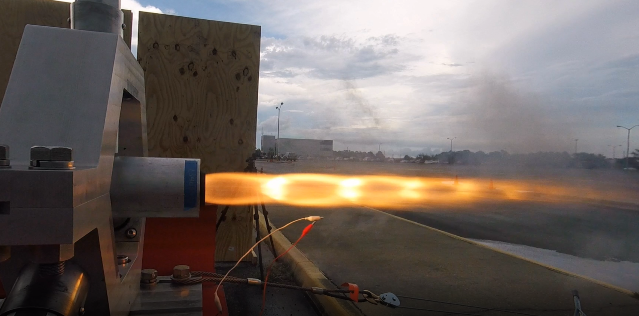 Rocket Crafters Inc. conducts a hot-fire test of its hybrid rocket engine. Photo: RCI. 