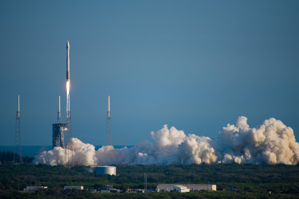 A United Launch Alliance (ULA) Atlas 5 rocket launching NASA’s Tracking and Data Relay Satellite (TDRS)-M from Space Launch Complex 41 at Cape Canaveral Air Force Station, Florida August 18, 2017. 