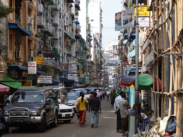Street in Rangoon, Myanmar. Photo: Wikimedia.