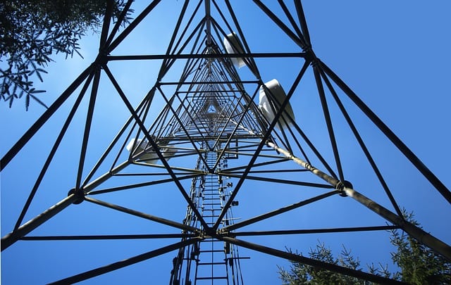 The underside of a cell tower. Photo: Pixabay. 