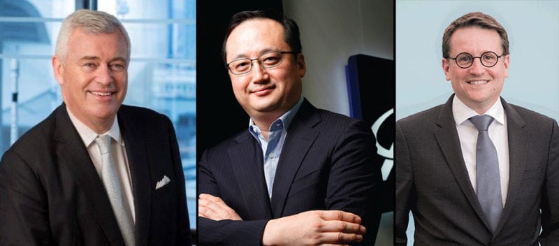 Andrew Jordan, CEO AsiaSat; Tom Choi, CEO ABS; Rodolphe Belmer, CEO Eutelsat.