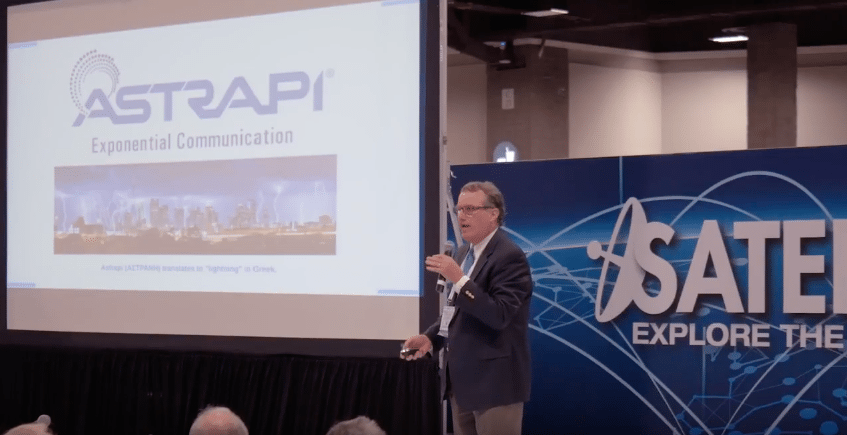 Astrapi CEO Jerrold Prothero presents his pitch during the SATELLITE 2017 Conference & Exhibition. Photo: Astrapi. 