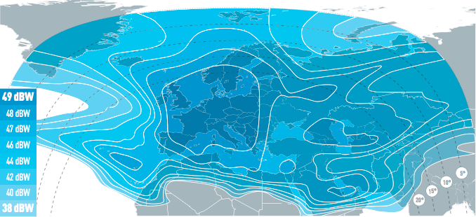 Eutelsat 16A downlink footprint over Europe. Photo: Eutelsat. 