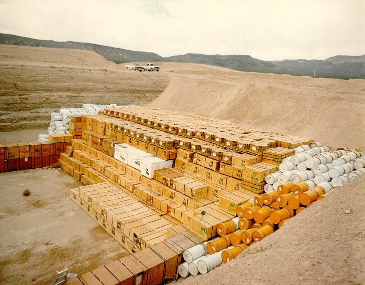 Low level radioactive waste storage pit in Nevada. Photo: Wikimedia/U.S. Government.