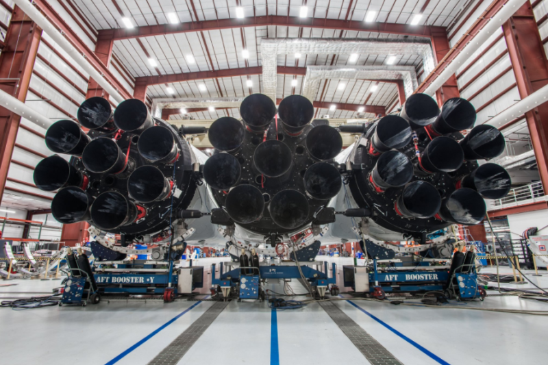 Falcon Heavy's three first stage booster cores. Photo: SpaceX.