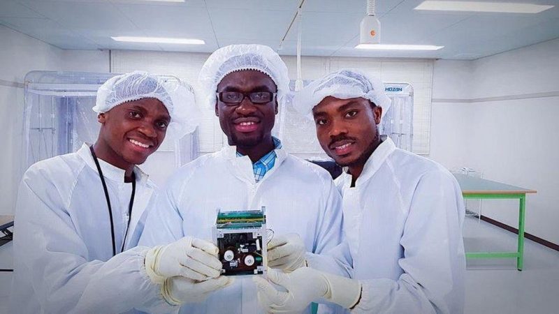 All Nations University College students Benjamin Bonsu, Joseph Quansah and Ernest Teye Matey, who developed Ghana's first satellite. Photo: All Nations University College. 