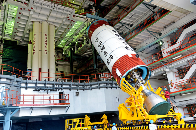 PSLV liquid stage at ISRO's Vehicle Assembly Building during vehicle integration in August. Photo: ISRO.