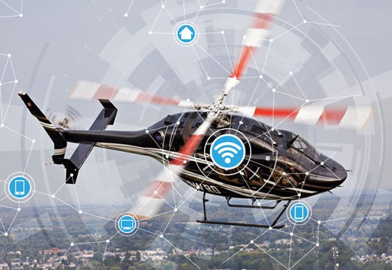 Connected helicopter. The C150 Global Odyssey’s Bell Helicopter 429, with Honeywell’s Aspire 200 satellite communications system and GoDirect Cabin Connectivity.