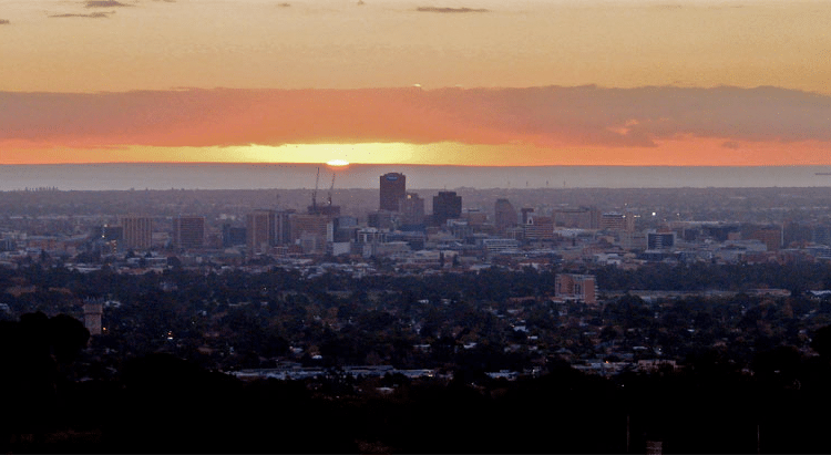 Sunset over the Adelaide skyline. Photo: Wikimedia.