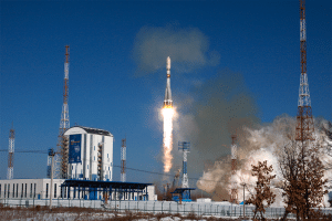 A Soyuz rocket launches two Kanopus 5 satellites from Vostochny Cosmodrone on Feb. 1. Photo: Roscosmos.