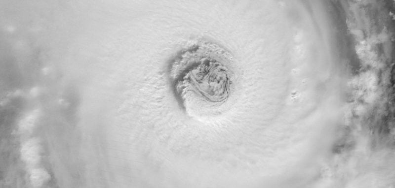 A view of the eye of Cyclone Cebile, Category 4 strength, in the Indian Ocean captured by NOAA-20