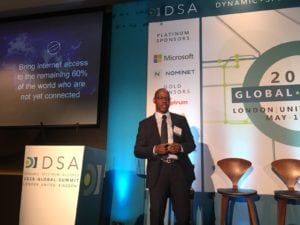 Tongai Maramba, head of distribution programs at Facebook speaking at the Dynamic Spectrum Alliance Summit 2018. Photo: DSA