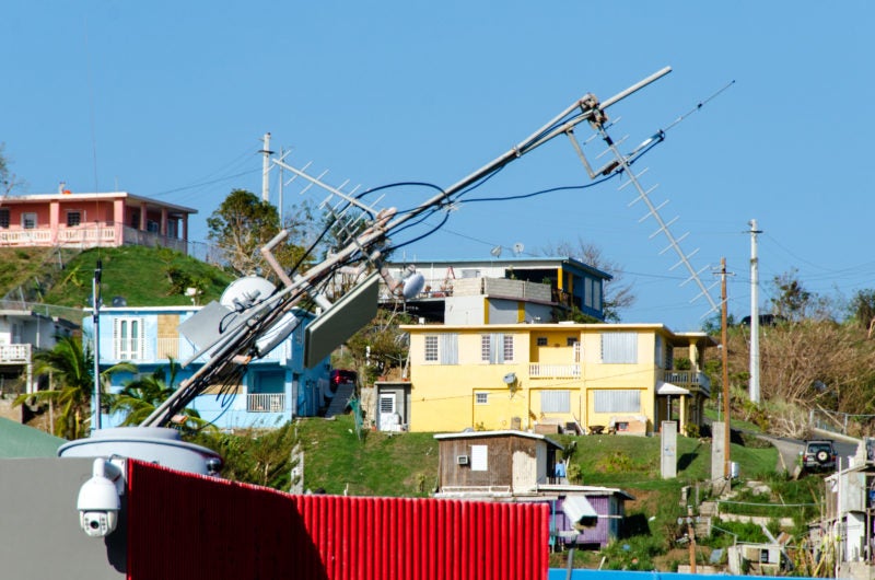 The strong winds of the Category 5 storm Hurricane Irma bent the control tower's antenna and knocked out communications at the Aeropuerto De Culebra in Puerto Rico. Photo: FEMA/K.C. Wilsey Sep. 11, 2017.