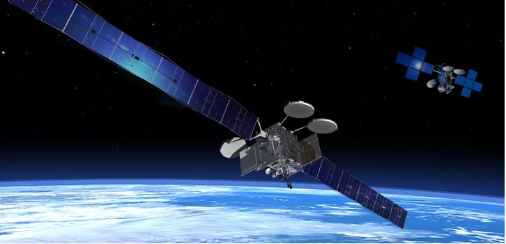 A rendering of Viasat fleet in orbit