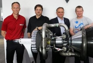 From left Firefly director Mark Watt, Firefly CEO Tom Markusic, Firefly vice president of business development Les Kovacs, and Firefly co-founder Max Polyakov. Photo Credit Firefly Aerospace