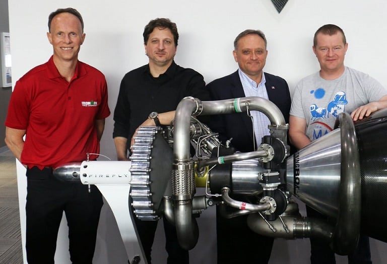 From left Firefly director Mark Watt, Firefly CEO Tom Markusic, Firefly vice president of business development Les Kovacs, and Firefly co-founder Max Polyakov. Photo Credit Firefly Aerospace