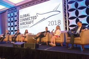 Panelists at the 2018 Global Connected Aircraft Summit in San Diego, California. Photo: VInce Lim / Via Satellite