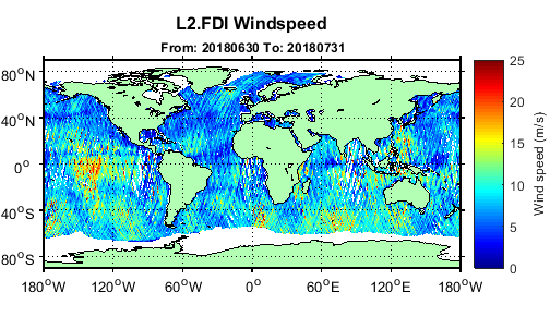 Measurement of Earth Reflected Radio-Navigation Signals by Satellite's (MERRBYS) July map of wind speed over the oceans. Source: MERRBYS