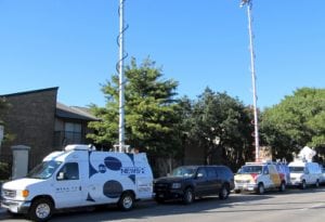 Outside Broadcasting (OB) trucks uplinking to satellite. Photo: Satellite Interference Reduction Group