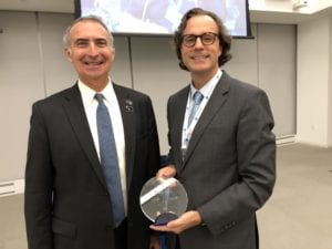 Intelsat CEO Stephen Spengler (left) with Arianespace Vice President of Corporate Communications and Government Relations Aaron Lewis (right).