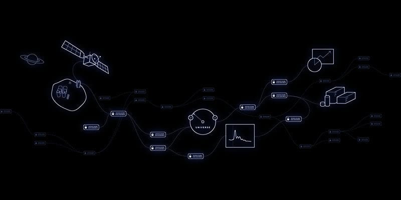 Visualization of applications of blockchain in space. Photo: Spacebit