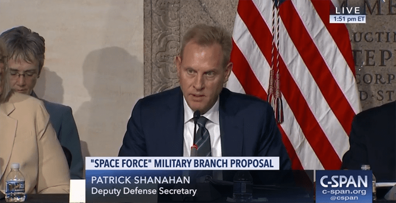 Deputy Defense Secretary Patrick Shanahan speaks at the Oct. 23 National Space Council meeting at the National Defense University. Photo: Defense Daily
